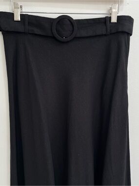 T Tahari Belted Linen Blend Maxi Skirt Bias Cut Black Size 6